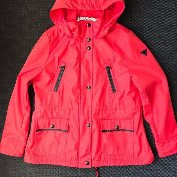 Guess Los Angeles Womens XL red windbreaker adjustable rain jacket full zip hood - Picture 2 of 16